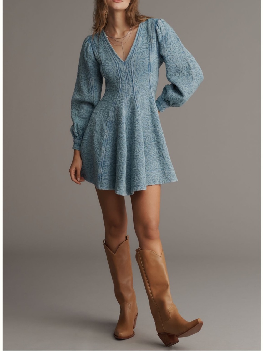 NWT Anthropologie Pilcro Sky Blue Textured V-Neck Mini Dress - Picture 3 of 3